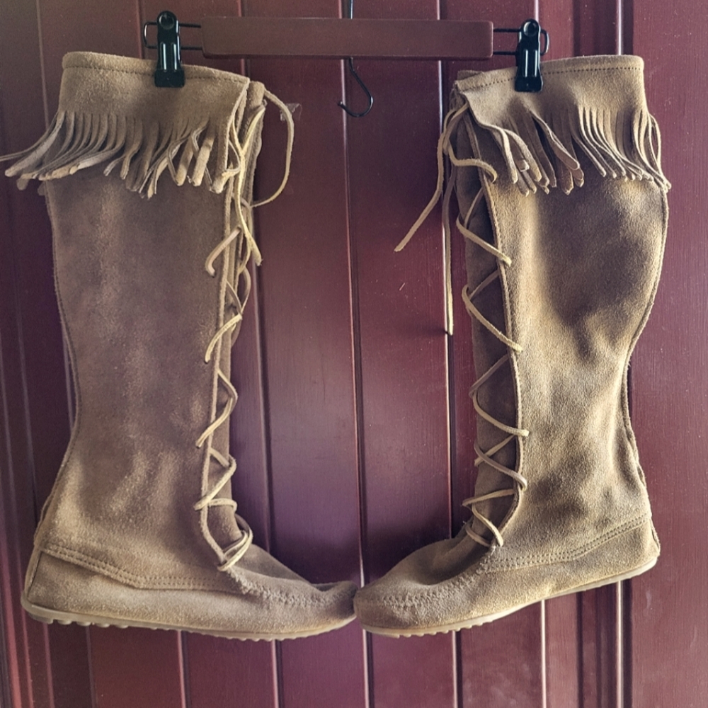 Minnetonka Fringe Detail Knee Height Boots